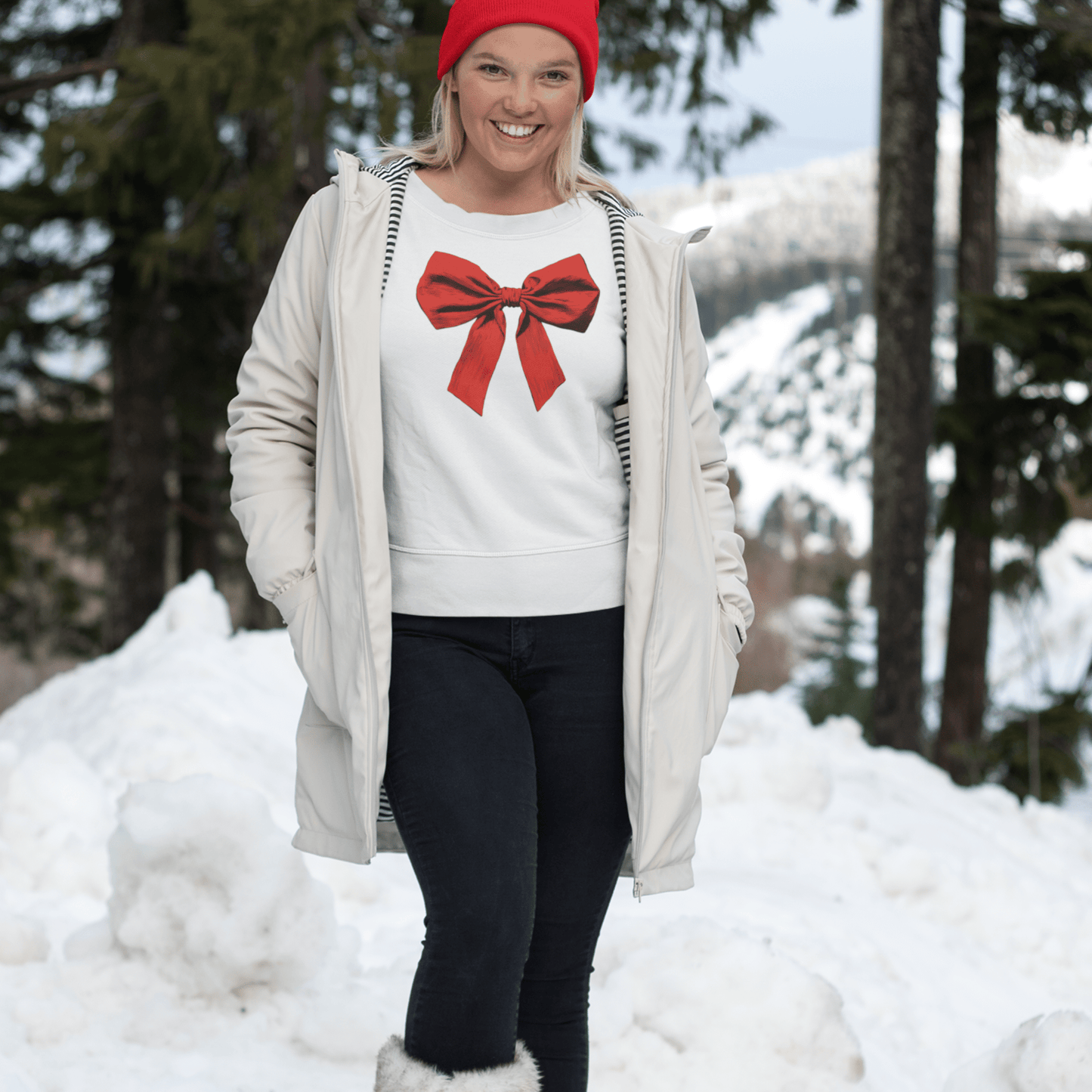 Fleece Sweatshirt, Red Bow